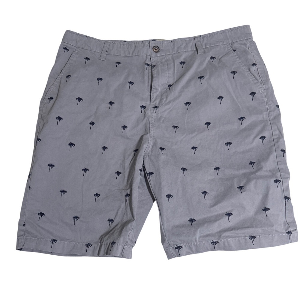 Hudson & Barrow Mens 38 Grey Palm Tree Embroidered Chino Shorts NYC Outfitters